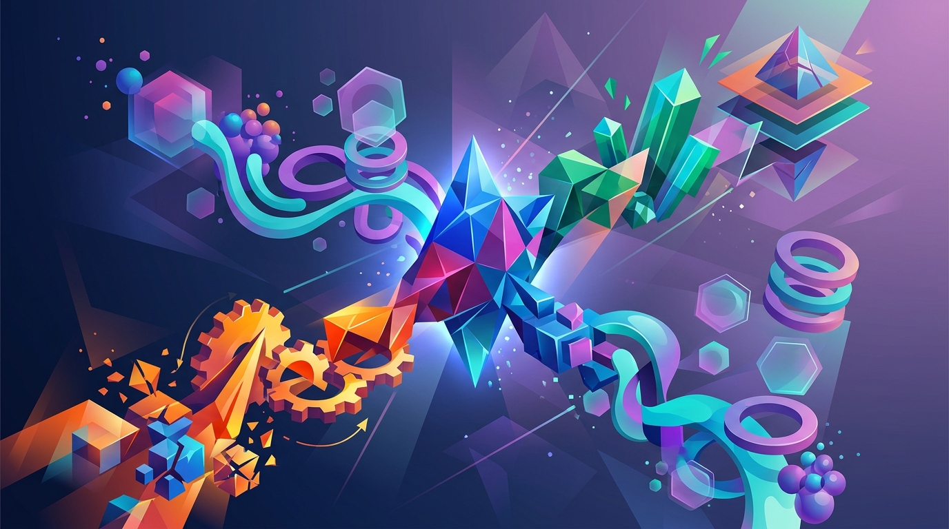 A text-free conceptual business visual about Alternative categories in the context of Adobe Mix Modeler alternatives, using abstract shapes and objects with no title, labels, words, numbers, logos, or fabricated data