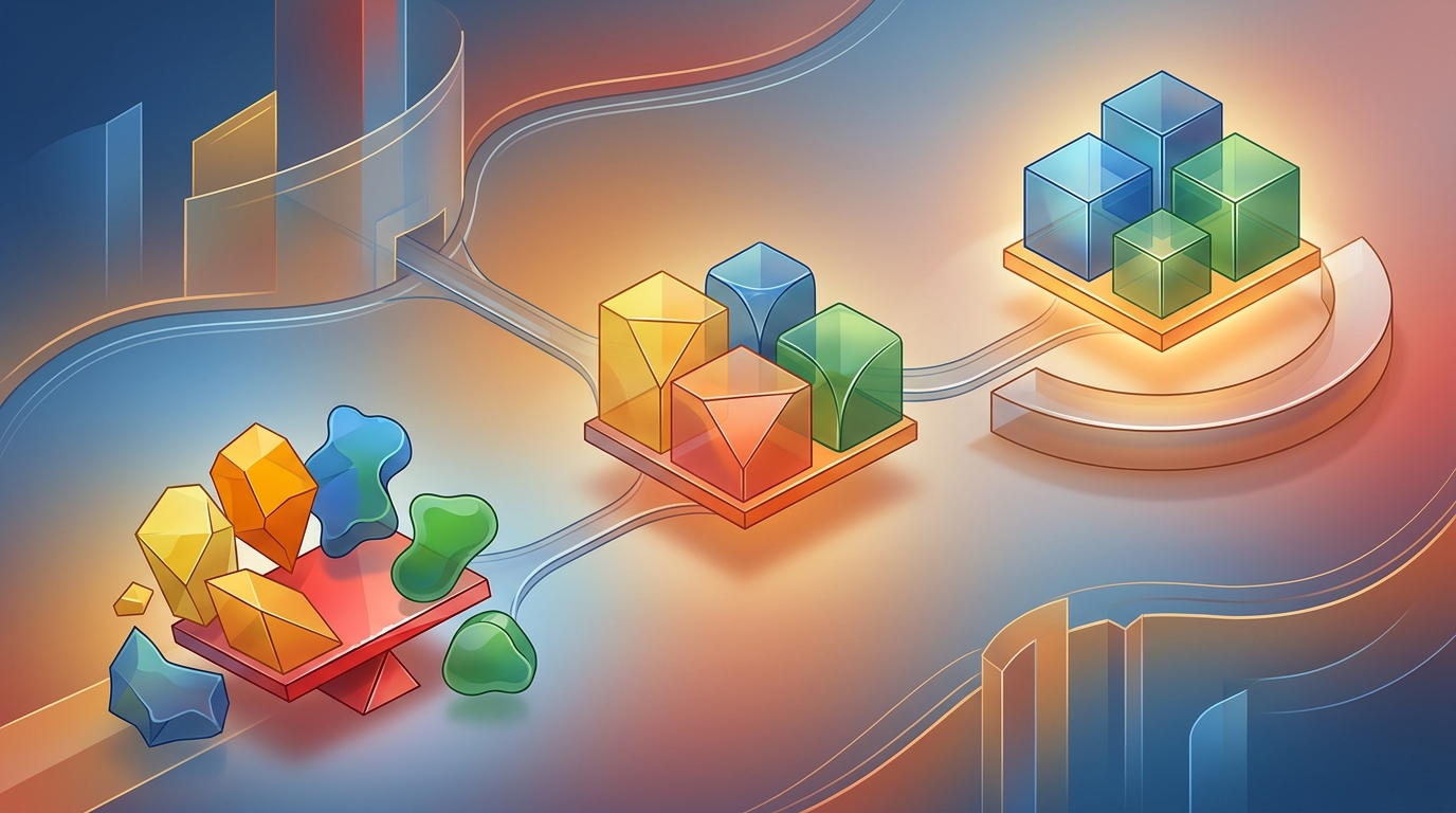 A text-free conceptual business visual about Worked examples in the context of break even ROAS, using abstract shapes and objects with no title, labels, words, numbers, logos, or fabricated data