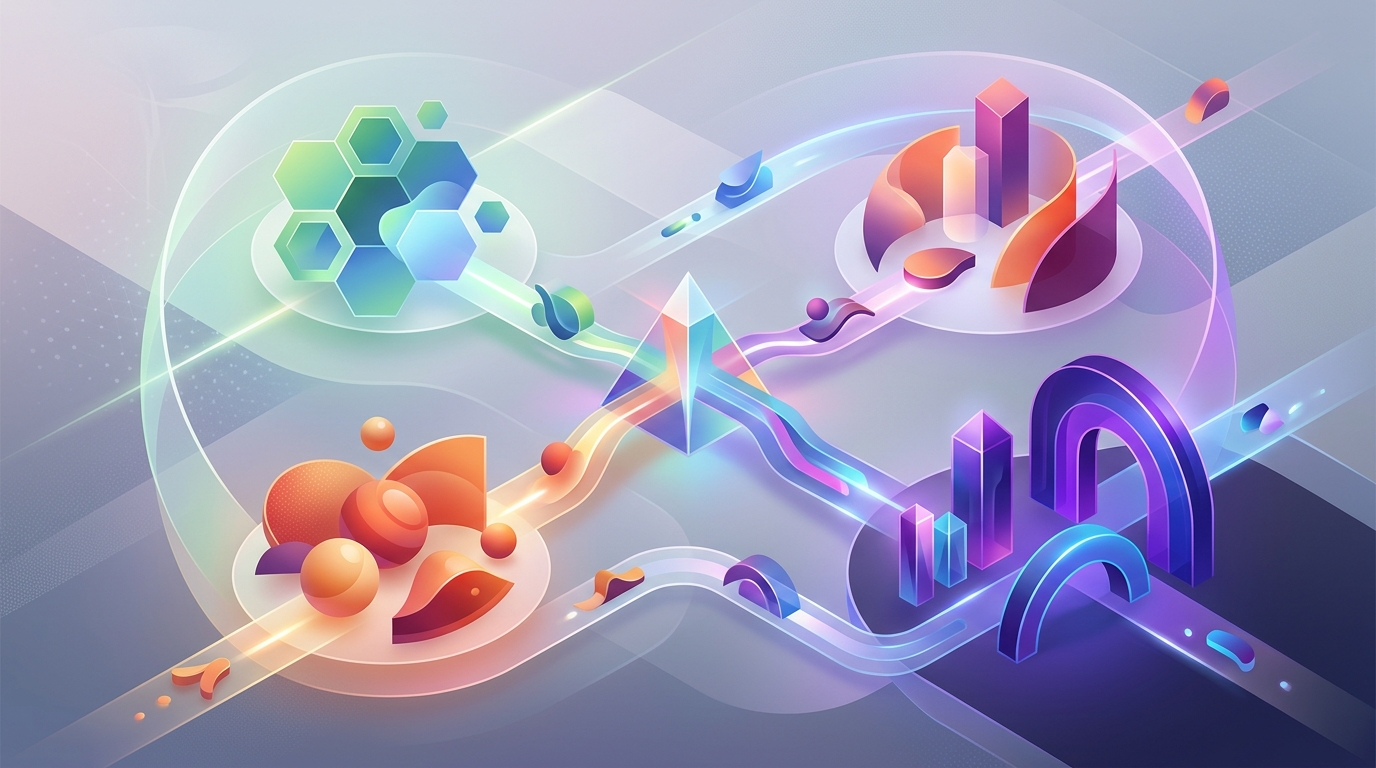 A text-free conceptual business visual about Channel plan in the context of marketing budget allocation template, using abstract shapes and objects with no title, labels, words, numbers, logos, or fabricated data
