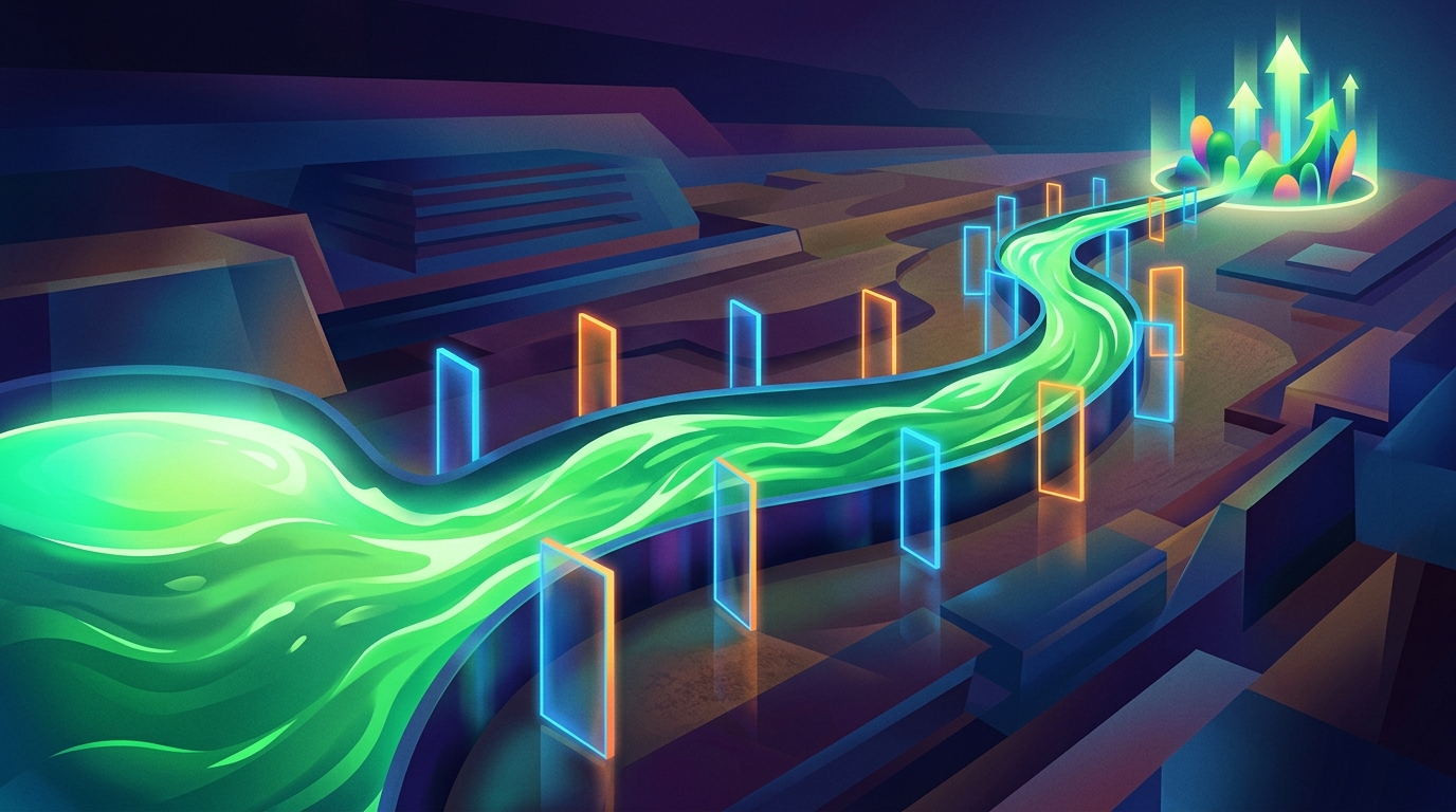 A text-free conceptual business visual about Performance guardrails in the context of marketing budget pacing, using abstract shapes and objects with no title, labels, words, numbers, logos, or fabricated data