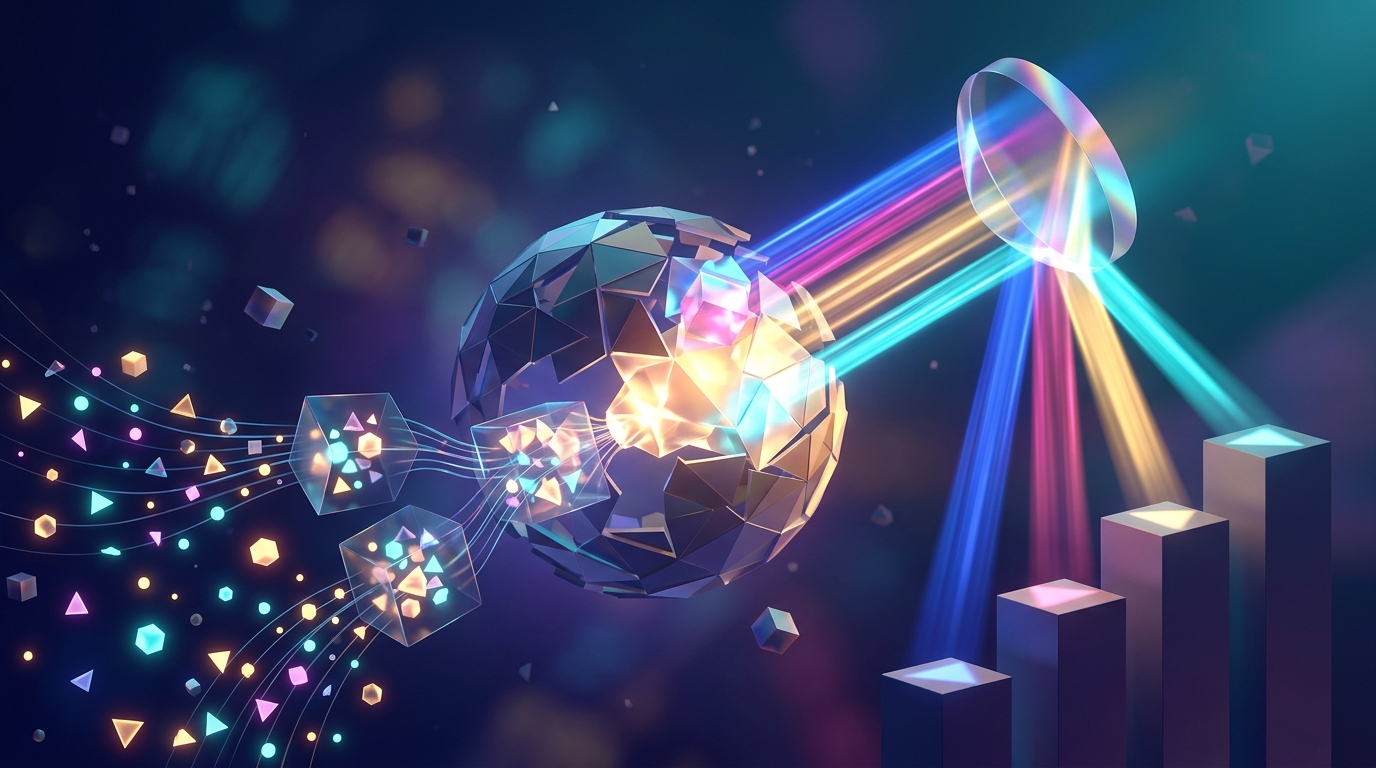A text-free conceptual business visual about Channel grouping in the context of marketing mix modeling granularity, using abstract shapes and objects with no title, labels, words, numbers, logos, or fabricated data