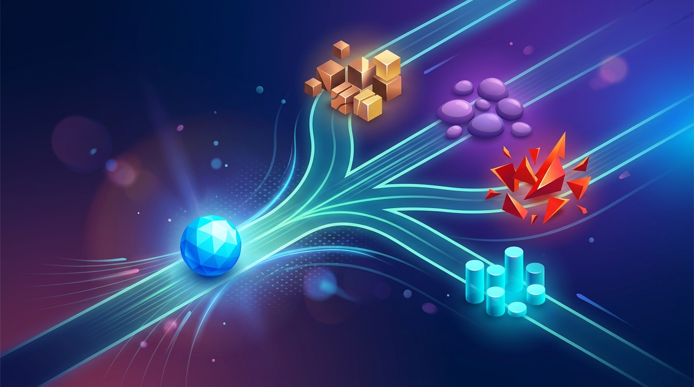 A text-free conceptual business visual about Comparison criteria in the context of Mutinex alternatives, using abstract shapes and objects with no title, labels, words, numbers, logos, or fabricated data
