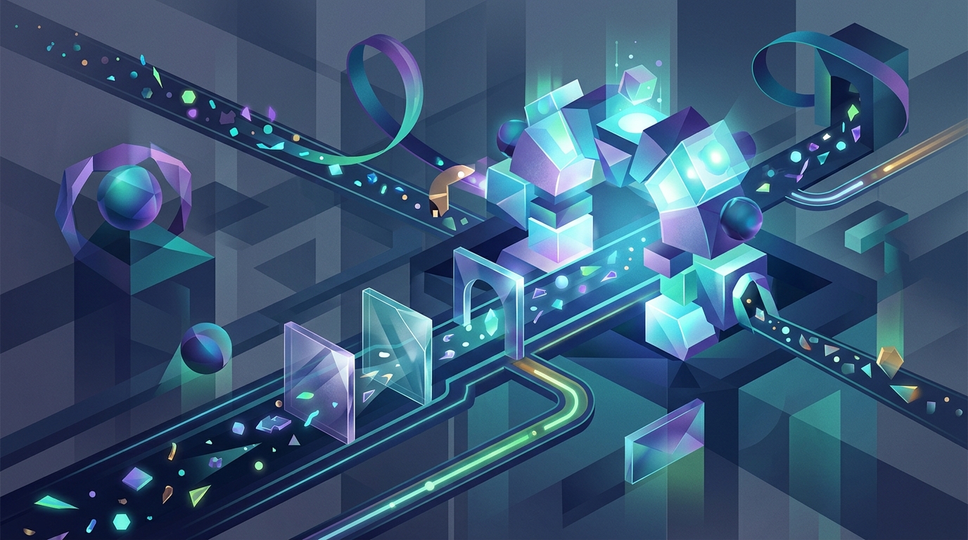 A text-free conceptual business visual about Identity and consent in the context of server side attribution, using abstract shapes and objects with no title, labels, words, numbers, logos, or fabricated data